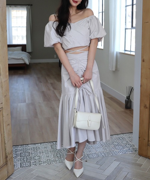 ROYAL PARTY（ロイヤルパーティー）の「ウエストクロスタックカシュクールトップス（シャツ/ブラウス・レディース・ベージュ/パープル/オフホワイト・FREE）」の19枚目の写真