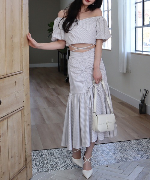 ROYAL PARTY（ロイヤルパーティー）の「ウエストクロスタックカシュクールトップス（シャツ/ブラウス・レディース・ベージュ/パープル/オフホワイト・FREE）」の20枚目の写真