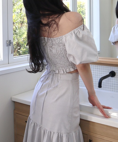 ROYAL PARTY（ロイヤルパーティー）の「ウエストクロスタックカシュクールトップス（シャツ/ブラウス・レディース・ベージュ/パープル/オフホワイト・FREE）」の17枚目の写真