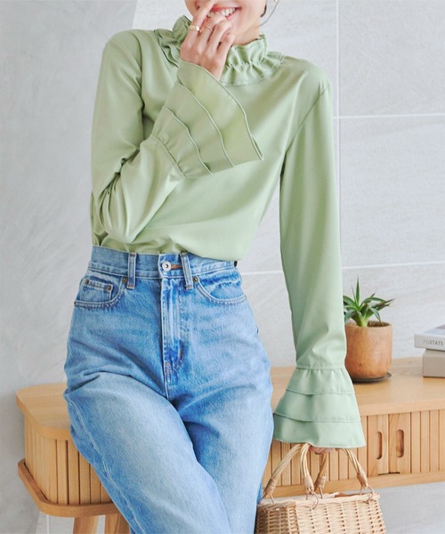 KOBE LETTUCE(コウベレタス)の「ティアードスリーブブラウス(シャツ/ブラウス・レディース・ブラック/オフホワイト/ミント・M)」の12枚目の写真