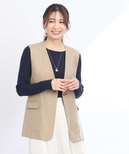 セール】【SALE/洗える／シワになりにくい】リネン調ジレ