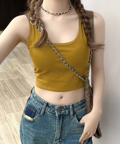 Miniministore(ミニミニストア)の「カップ付き バッククロスタンクトップ無地(キャミソール・レディース・チャコールグレー/キャメル/ライトグレー/ホワイト/ブラック・FREE)」の5枚目の写真