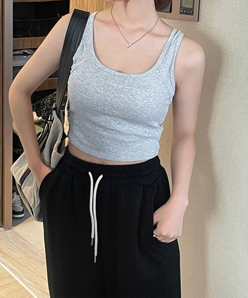 セール】カップ付き バッククロスタンクトップ無地