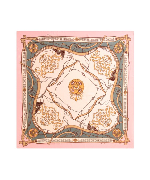 Julia Boutique(ジュリアブティック)の「90×90cmサイズ・ヴィンテージ風サテン生地スカーフ/100016(バンダナ/スカーフ・レディース・C/D/E/F/S/T/A/H/J/O/Q/K/L/M/N/B/G/I/P/R・ONE)」の1枚目の写真