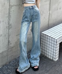 ハイウエストフリンジデニムパンツ