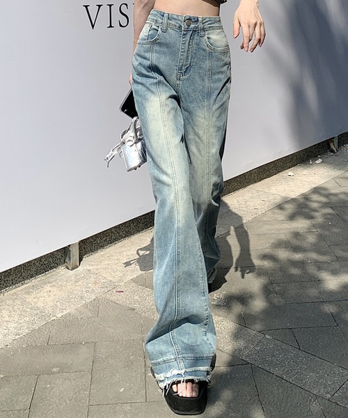 Twinkle;pm(トゥインクルピーエム)の「ハイウエストフリンジデニムパンツ(デニムパンツ・レディース・ライトブルー・SMALL/MEDIUM/LARGE)」の6枚目の写真