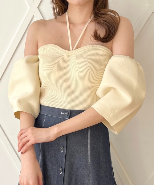 DEICY(デイシー)の「2wayバルーンスリーブニット(ニット/セーター・レディース・グリーン系その他/アイボリー/ブラック・FREE)」の2枚目の写真