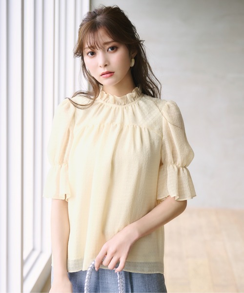 PROPORTION BODY DRESSING（プロポーションボディドレッシング）の「シアーチェックシャーリングブラウス / 1214110417（シャツ/ブラウス・レディース・ブラック/ホワイト/イエロー・SMALL/MEDIUM）」の3枚目の写真