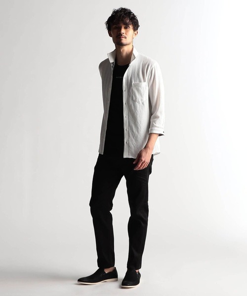 【セール】ウェーブシアー7分袖スタンドシャツ（シャツ/ブラウス）｜NICOLE CLUB FOR MEN（ニコルクラブフォーメン）