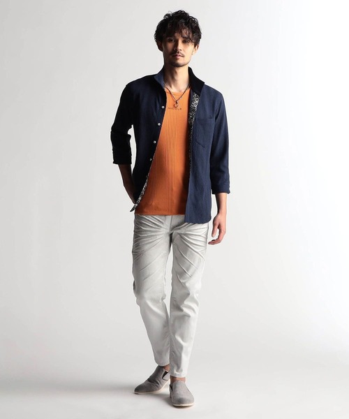 【セール】ウェーブシアー7分袖スタンドシャツ（シャツ/ブラウス）｜NICOLE CLUB FOR MEN（ニコルクラブフォーメン）