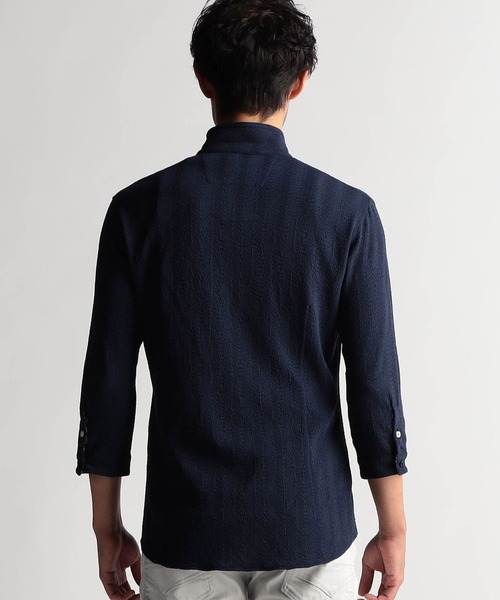 【セール】ウェーブシアー7分袖スタンドシャツ（シャツ/ブラウス）｜NICOLE CLUB FOR MEN（ニコルクラブフォーメン）