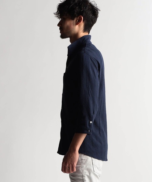 【セール】ウェーブシアー7分袖スタンドシャツ（シャツ/ブラウス）｜NICOLE CLUB FOR MEN（ニコルクラブフォーメン）