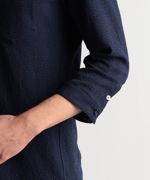 【セール】ウェーブシアー7分袖スタンドシャツ（シャツ/ブラウス）｜NICOLE CLUB FOR MEN（ニコルクラブフォーメン）