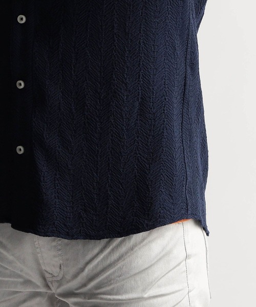 【セール】ウェーブシアー7分袖スタンドシャツ（シャツ/ブラウス）｜NICOLE CLUB FOR MEN（ニコルクラブフォーメン）