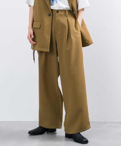 JUNRED（ジュンレッド）の「【 セットアップ対応 】ステッチワークボックスプリーツワイドパンツ（スラックス・メンズ・ブラック/オリーブ/ライトグレー・L/M/S）」の20枚目の写真