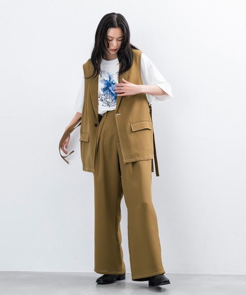 JUNRED（ジュンレッド）の「【 セットアップ対応 】ステッチワークボックスプリーツワイドパンツ（スラックス・メンズ・ブラック/オリーブ/ライトグレー・L/M/S）」の15枚目の写真