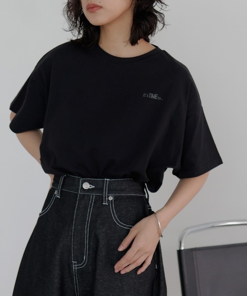  hellam（へラム）の「STATIONバックロゴオーバーサイズT（Tシャツ/カットソー・レディース・オフホワイト/スミクロ/ブラック・FREE）」の4枚目の写真