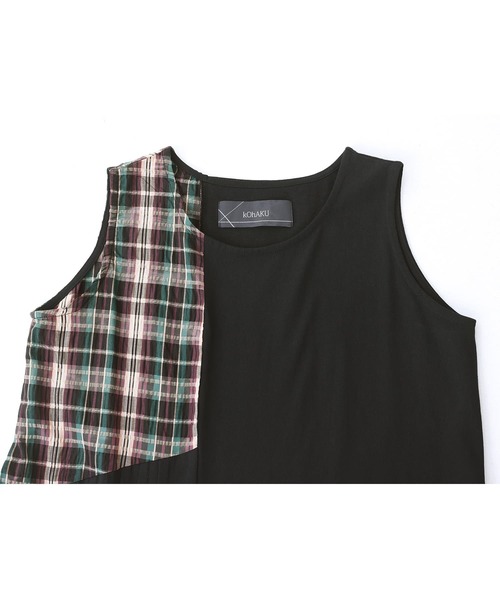 kOhAKU（コハク）の「『メッシュTシャツ×チェック柄切替タンクワンピースセット』（ワンピース・レディース・ブラック・2/1）」の11枚目の写真