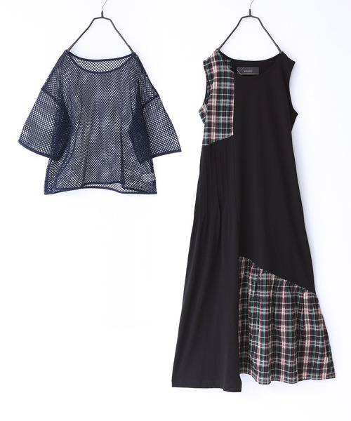 kOhAKU（コハク）の「『メッシュTシャツ×チェック柄切替タンクワンピースセット』（ワンピース・レディース・ブラック・2/1）」の15枚目の写真