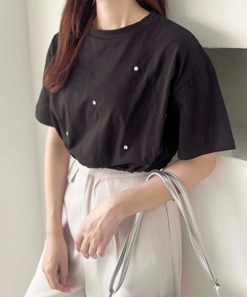 apres jour clair（アプレジュールクレア）の「【apres jour clair】ビジューTシャツ【ZOZOTOWN限定アイテム】（Tシャツ/カットソー・レディース・ピンク/オフホワイト/ブラック・X-LARGE/フリー）」の2枚目の写真