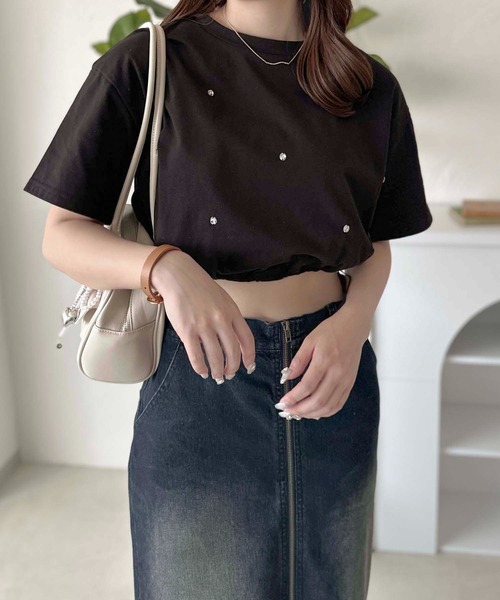 apres jour clair（アプレジュールクレア）の「【apres jour clair】ビジューTシャツ【ZOZOTOWN限定アイテム】（Tシャツ/カットソー・レディース・ピンク/オフホワイト/ブラック・X-LARGE/フリー）」の6枚目の写真