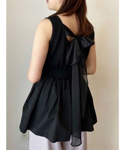 CALNAMUR(カルナムール)の「バックリボンペプラムトップス(Tシャツ/カットソー・レディース・ピンク/ブラック/ベージュ・FREE)」の7枚目の写真