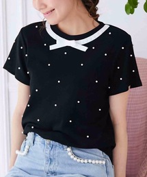 リボンタイ+パールTシャツ