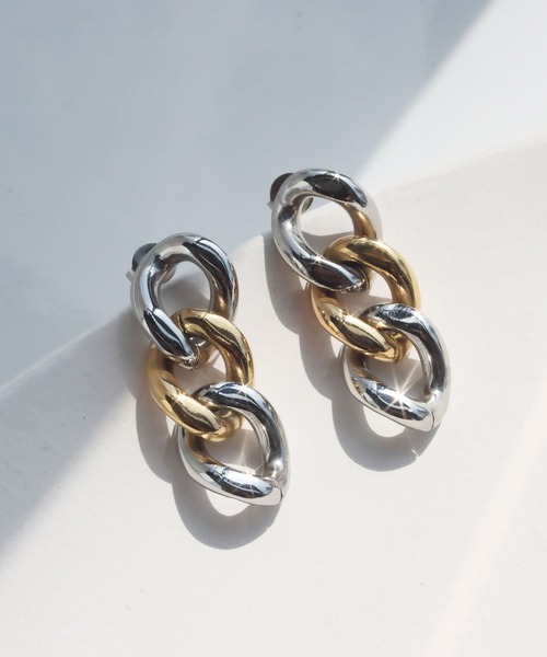 abaskdesign(アバスクデザイン)の「金属アレルギー対応 バイカラーチェーンステンレスピアス(ピアス(両耳用)・レディース・シルバー・FREE)」の13枚目の写真