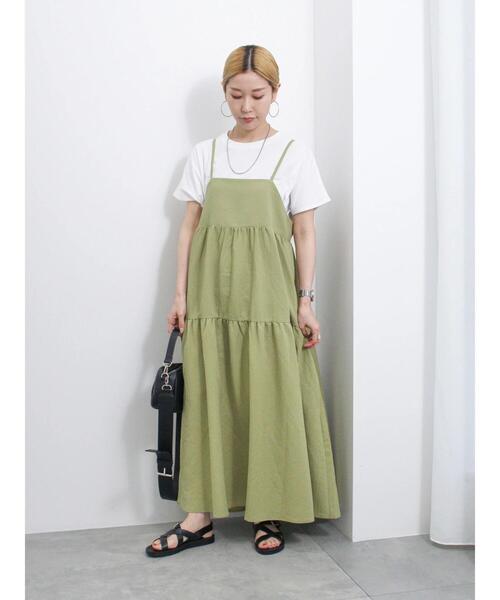 Samansa Mos2 blue（サマンサモスモスブルー）の「◎ポコポコティアードキャミワンピース（ワンピース・レディース・ブラック/グリーン/ブラウン・F）」の14枚目の写真