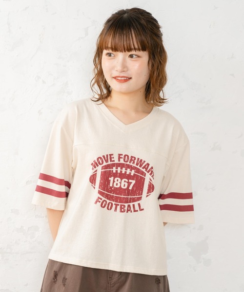 eLur（エラー）の「フットボールT（Tシャツ/カットソー・レディース・ブラック/レッド・FREE）」の2枚目の写真