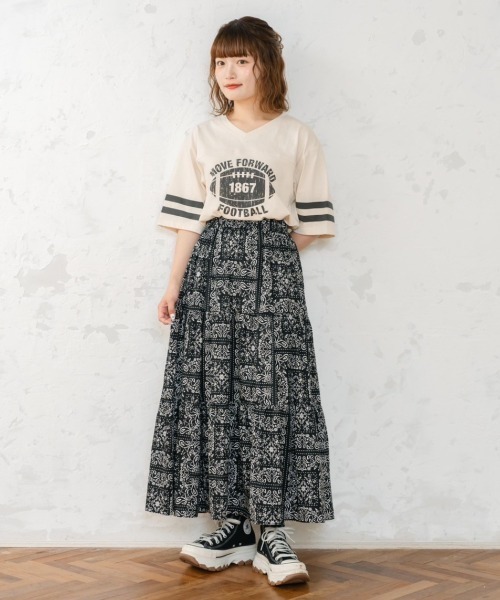 eLur（エラー）の「フットボールT（Tシャツ/カットソー・レディース・ブラック/レッド・FREE）」の4枚目の写真