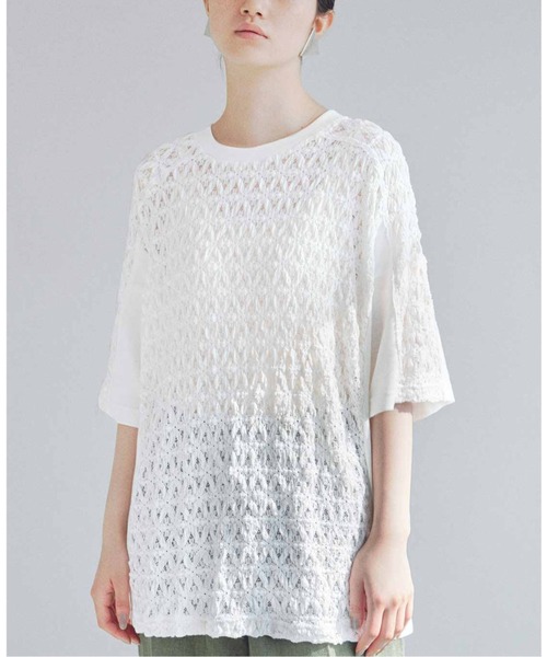 MEDE19F(メデジュウキュウ)の「MEDE19F レース遣いのコンビTシャツ(Tシャツ/カットソー・レディース・ブラック/ベージュ/ホワイト・MEDIUM/LARGE/XX-LARGE/X-LARGE)」の1枚目の写真