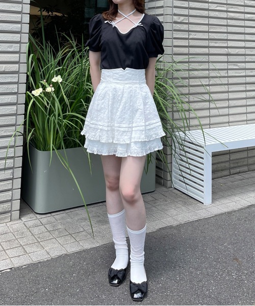 abc une face(アーベーセーアンフェイス)の「レースダブルフレアミニスカート(スカート・レディース・ホワイト・FREE)」の5枚目の写真