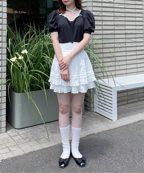 abc une face(アーベーセーアンフェイス)の「レースダブルフレアミニスカート(スカート・レディース・ホワイト・FREE)」の6枚目の写真