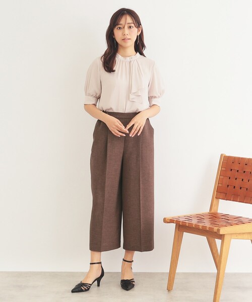 index（インデックス）の「◆リネンタッチ ガウチョパンツ/セットアップ対応【防シワ/吸水速乾/イージーアイロン/洗濯機洗い可】（その他パンツ・レディース・ブラウン系その他/グレー/ネイビー・40/38/42/36）」の5枚目の写真