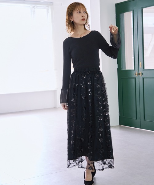 ROPE' PICNIC（ロペピクニック）の「袖ラメシアー＆袖チュールプルオーバー（ニット/セーター・レディース・オフホワイト/ブラック系その他/ブラック/ライトグレー・38）」の6枚目の写真