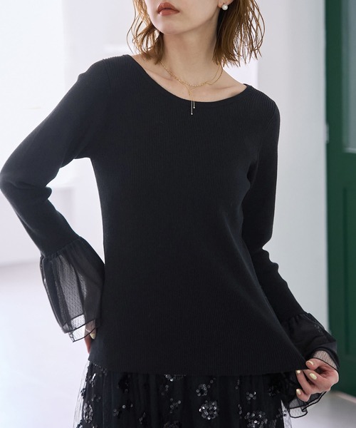 ROPE' PICNIC（ロペピクニック）の「袖ラメシアー＆袖チュールプルオーバー（ニット/セーター・レディース・オフホワイト/ブラック系その他/ブラック/ライトグレー・38）」の8枚目の写真