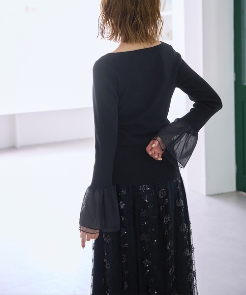 ROPE' PICNIC（ロペピクニック）の「袖ラメシアー＆袖チュールプルオーバー（ニット/セーター・レディース・オフホワイト/ブラック系その他/ブラック/ライトグレー・38）」の10枚目の写真
