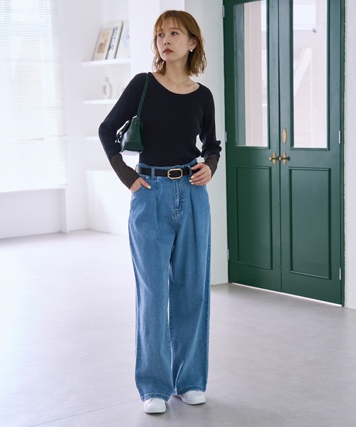 ROPE' PICNIC（ロペピクニック）の「袖ラメシアー＆袖チュールプルオーバー（ニット/セーター・レディース・オフホワイト/ブラック系その他/ブラック/ライトグレー・38）」の12枚目の写真