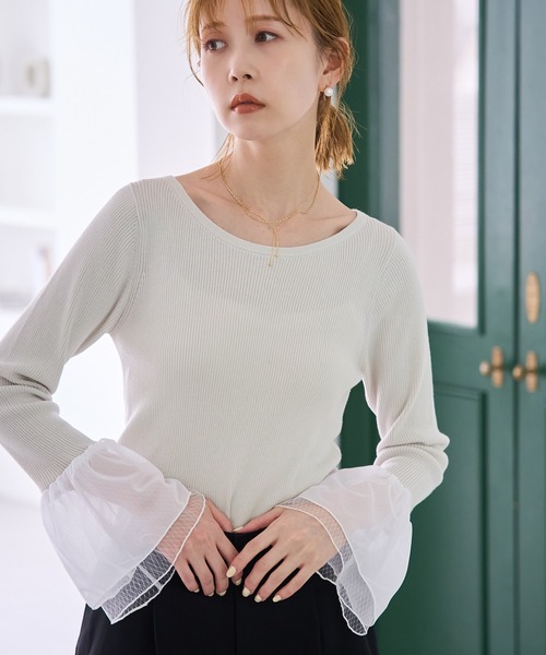 ROPE' PICNIC（ロペピクニック）の「袖ラメシアー＆袖チュールプルオーバー（ニット/セーター・レディース・オフホワイト/ブラック系その他/ブラック/ライトグレー・38）」の20枚目の写真