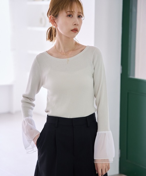 ROPE' PICNIC（ロペピクニック）の「袖ラメシアー＆袖チュールプルオーバー（ニット/セーター・レディース・オフホワイト/ブラック系その他/ブラック/ライトグレー・38）」の22枚目の写真