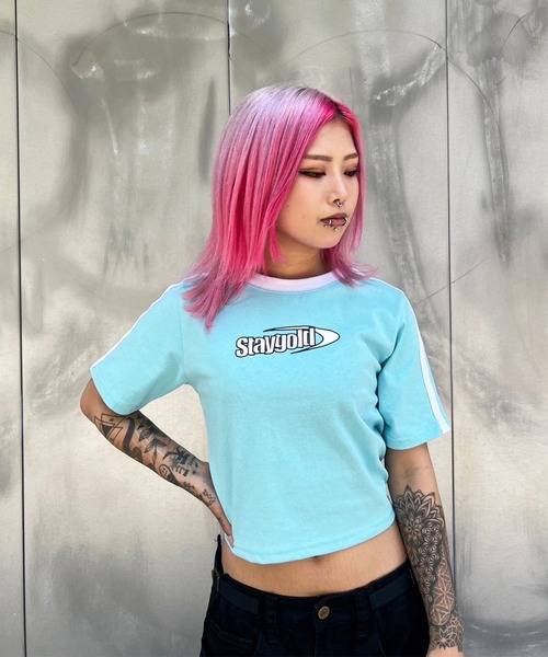 STAY GOLD(ステイゴールド)の「【STAYGOLD】袖ライン ロゴプリント チビTee / ショート丈 Tシャツ ちびTシャツ / レディース(Tシャツ/カットソー・レディース・ブルー/ブラック/オレンジ・FREE)」の14枚目の写真