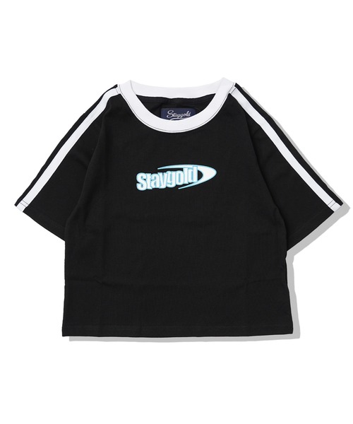 STAY GOLD(ステイゴールド)の「【STAYGOLD】袖ライン ロゴプリント チビTee / ショート丈 Tシャツ ちびTシャツ / レディース(Tシャツ/カットソー・レディース・ブルー/ブラック/オレンジ・FREE)」の4枚目の写真