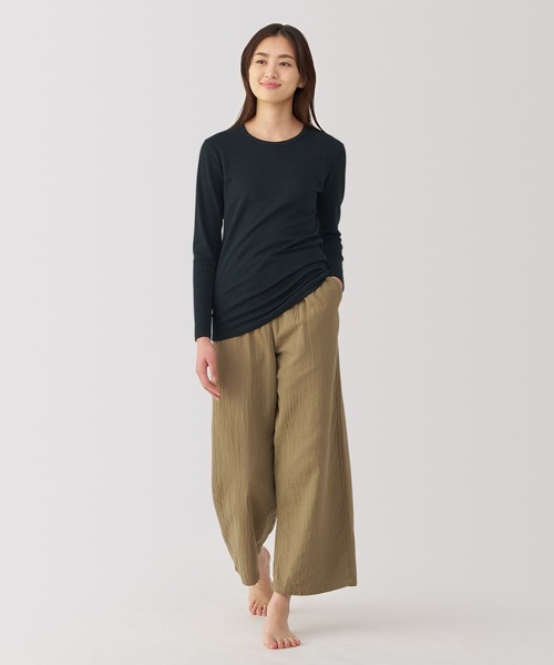 綿100％）婦人 あったか綿 厚手 クルーネック長袖Tシャツ