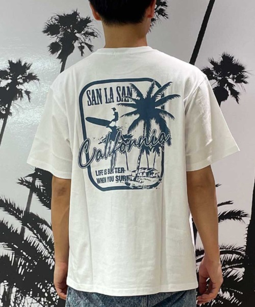 ムラサキスポーツ(ムラサキスポーツ)の「SAN LA SAN/サンラサン SLTシャツ【ボックスヤシ】 MOSL24SM009(Tシャツ/カットソー・メンズ・チャコール/ホワイト/グレイッシュブルー・M/L)」の2枚目の写真
