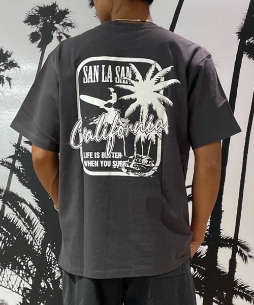 ムラサキスポーツ(ムラサキスポーツ)の「SAN LA SAN/サンラサン SLTシャツ【ボックスヤシ】 MOSL24SM009(Tシャツ/カットソー・メンズ・チャコール/ホワイト/グレイッシュブルー・M/L)」の3枚目の写真