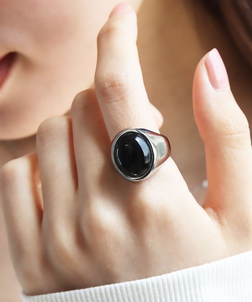 abaskdesign（アバスクデザイン）の「＊ 金属アレルギー対応 ブラックワンストーンステンレスリング（リング・レディース・シルバー・16号）」の4枚目の写真