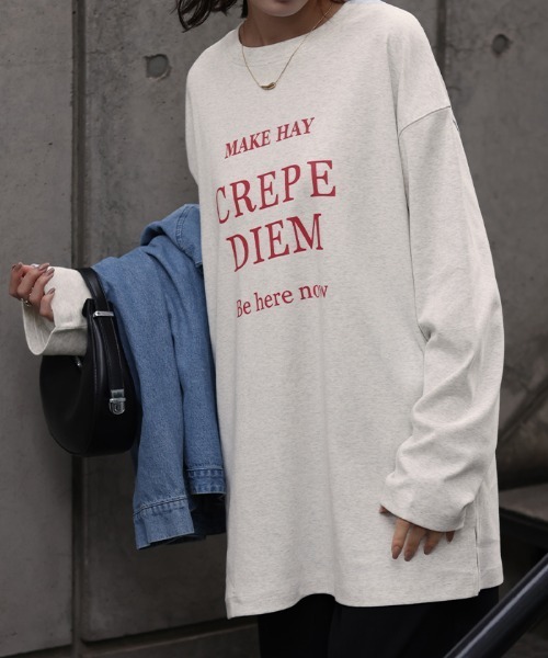 HUG.U(ハグユー)の「すっきり ルーズロゴTシャツ(Tシャツ/カットソー・レディース・ダークグレー/ホワイト/グレー・FREE)」の9枚目の写真