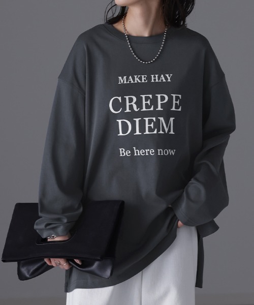 HUG.U(ハグユー)の「すっきり ルーズロゴTシャツ(Tシャツ/カットソー・レディース・ダークグレー/ホワイト/グレー・FREE)」の4枚目の写真