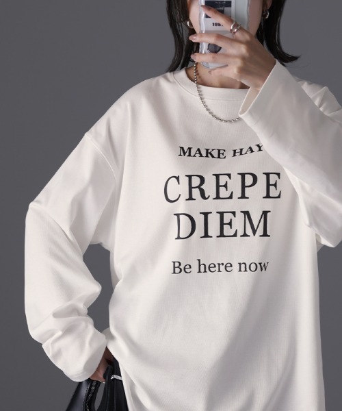HUG.U(ハグユー)の「すっきり ルーズロゴTシャツ(Tシャツ/カットソー・レディース・ダークグレー/ホワイト/グレー・FREE)」の13枚目の写真